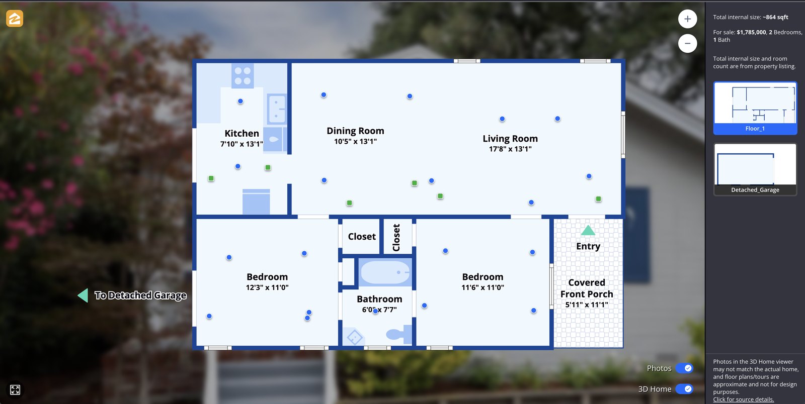Zillow Showcase interactive floor plan of a Sunnyvale home listing